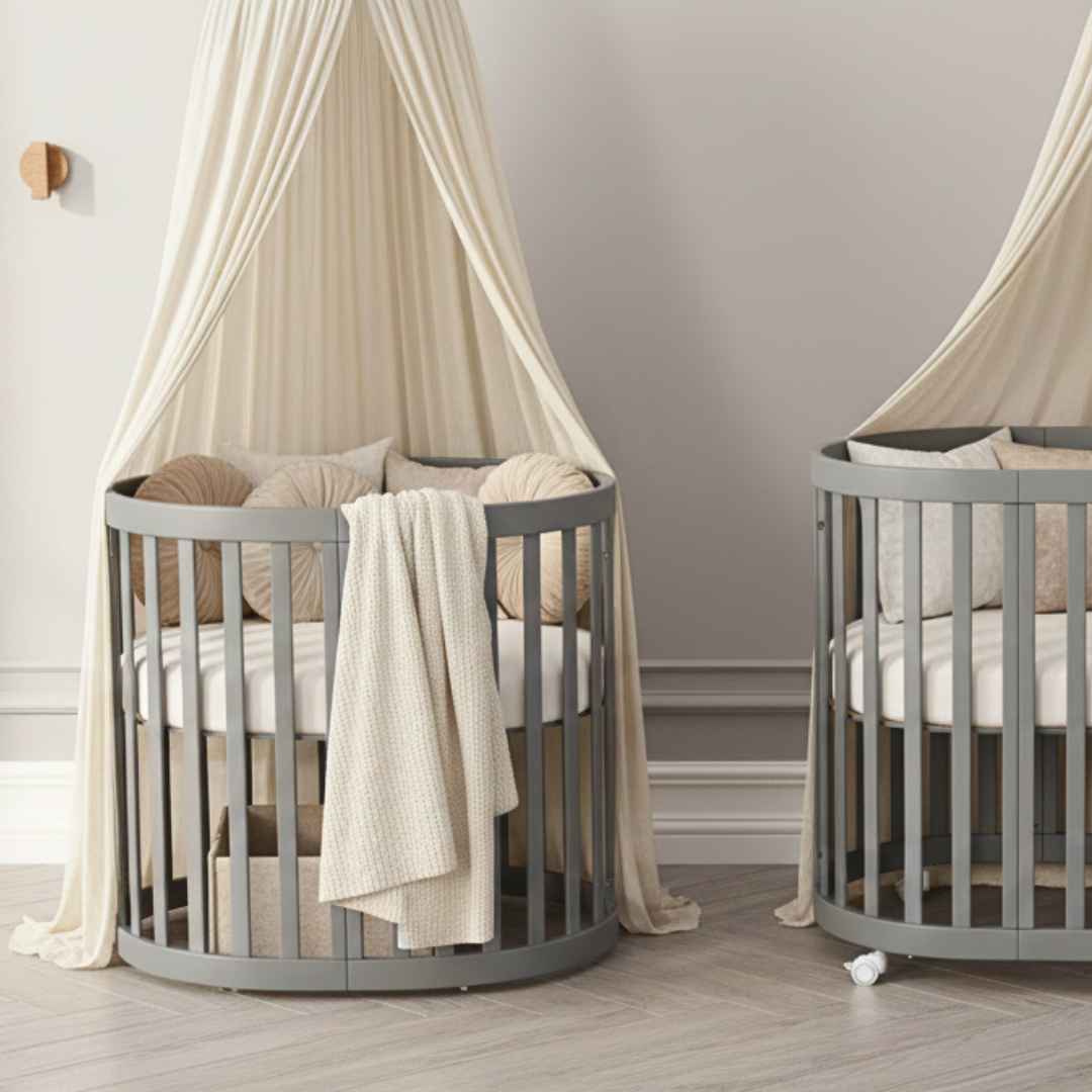 Oválná rostoucí dětská postýlka Mikko Gekko Kids 140x70. Maximální komplet s matrací. Grafitová.